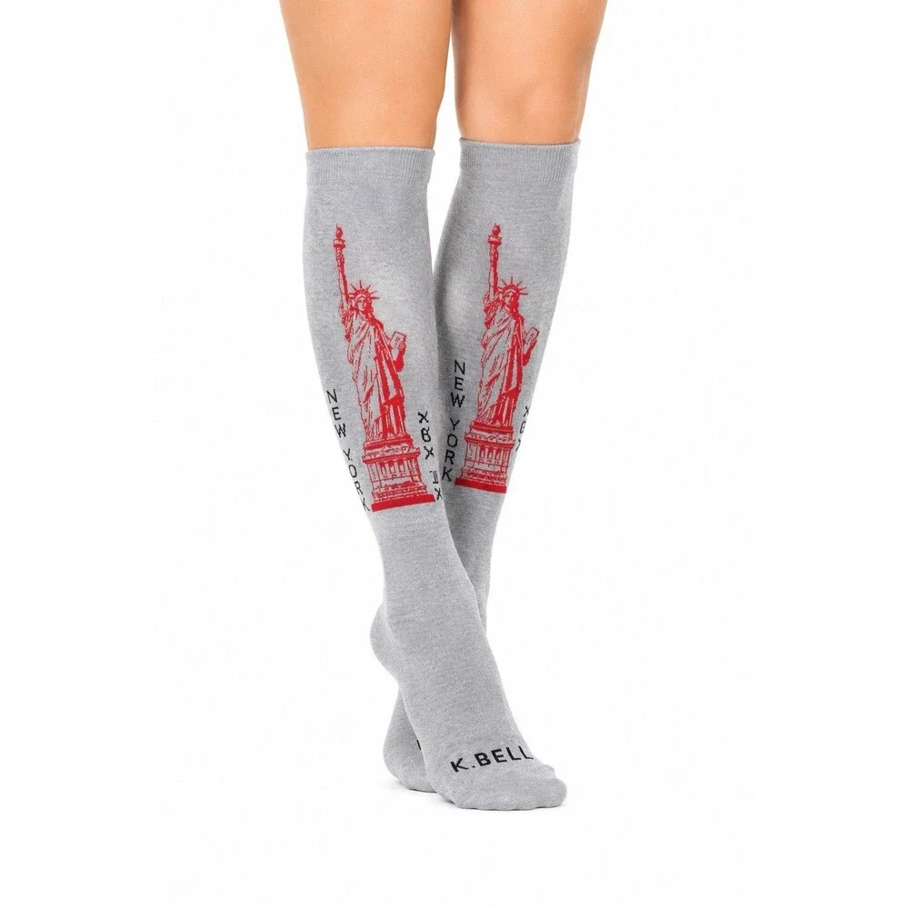 K Bell Knee High Socks Women’s 3 Pack Paris NYC Statue Novelty
